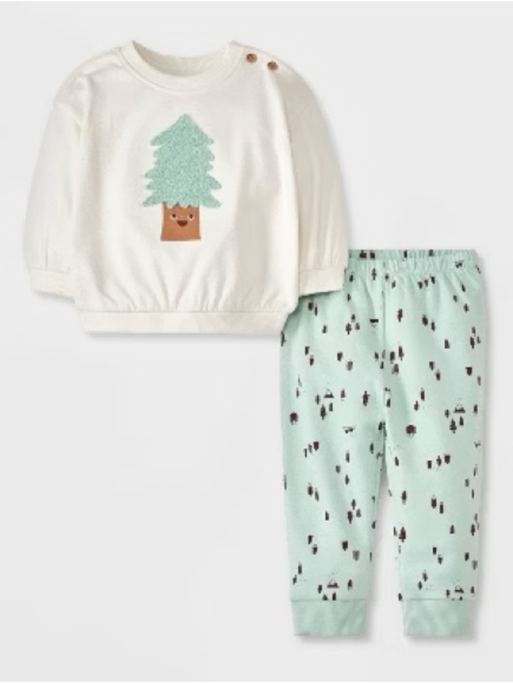 Cat & Jack Holiday Pullover and Mint Tree-Print Pants Set